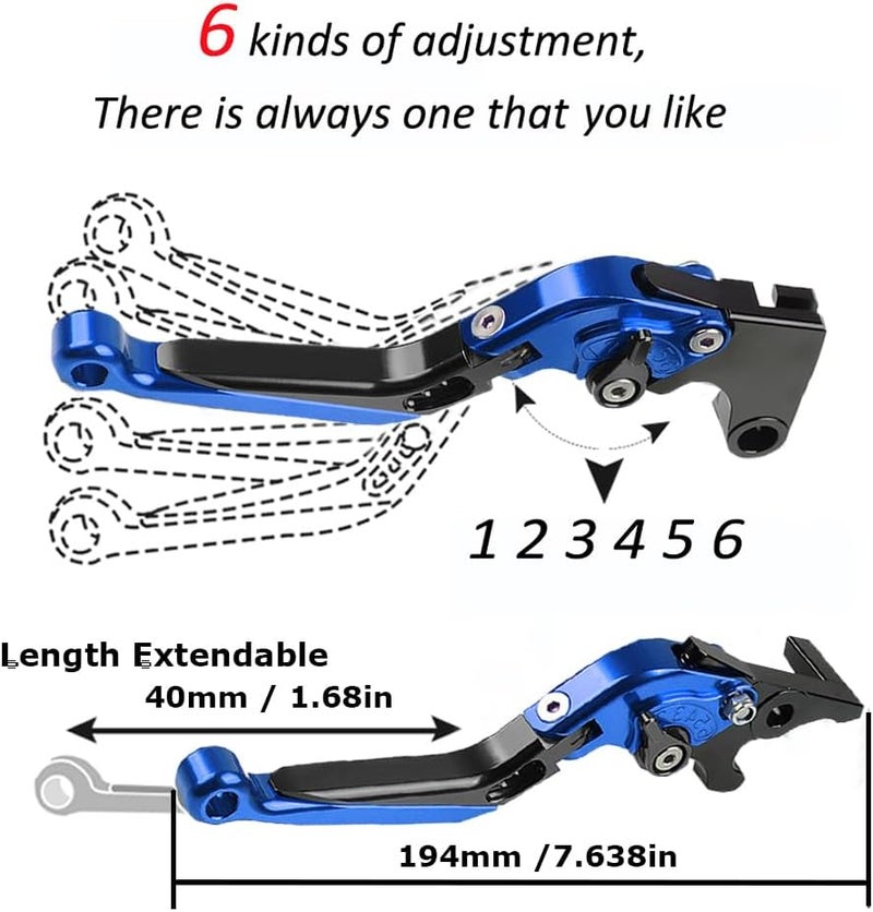 FREAXLL Motocycle Foldable Brake Clutch Levers Set, Fit with Suzuki GSXR1000 2009-2019 GSX-R600 2011-2019 GSXR750 2011-2019(Blue/Black) - Image 4